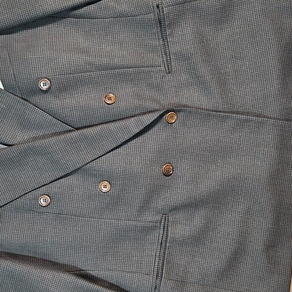 Datti Italy Wool Brown & Black Houndstooth Double Breasted Blazer Jacket 44R - Picture 3 of 16